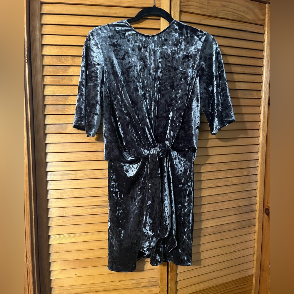 Zara Crushed Velvet Charcoal Gray Dress - Picture 2 of 7